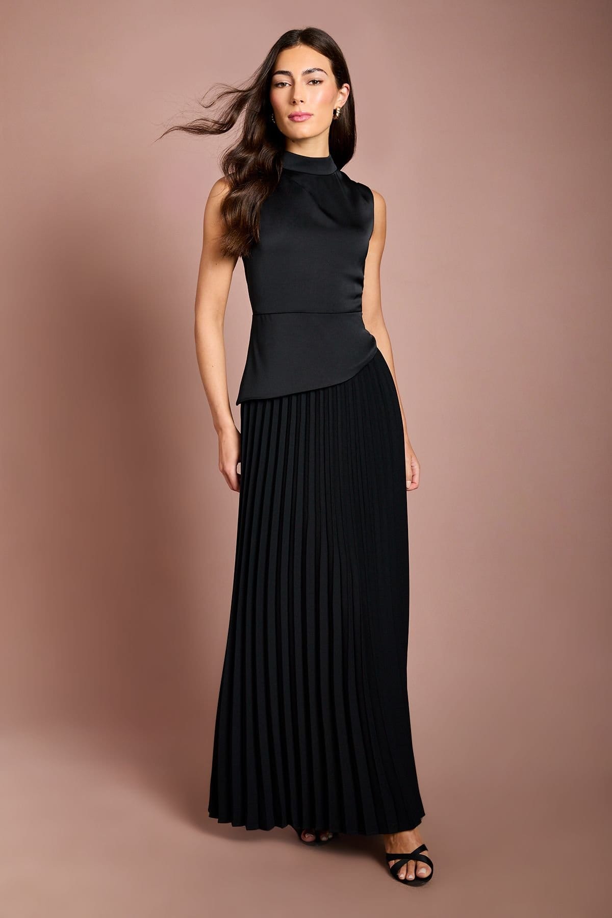 Coast Coast Women's Drape High Neck Pleated Skirt Maxi Dress in Black - 4