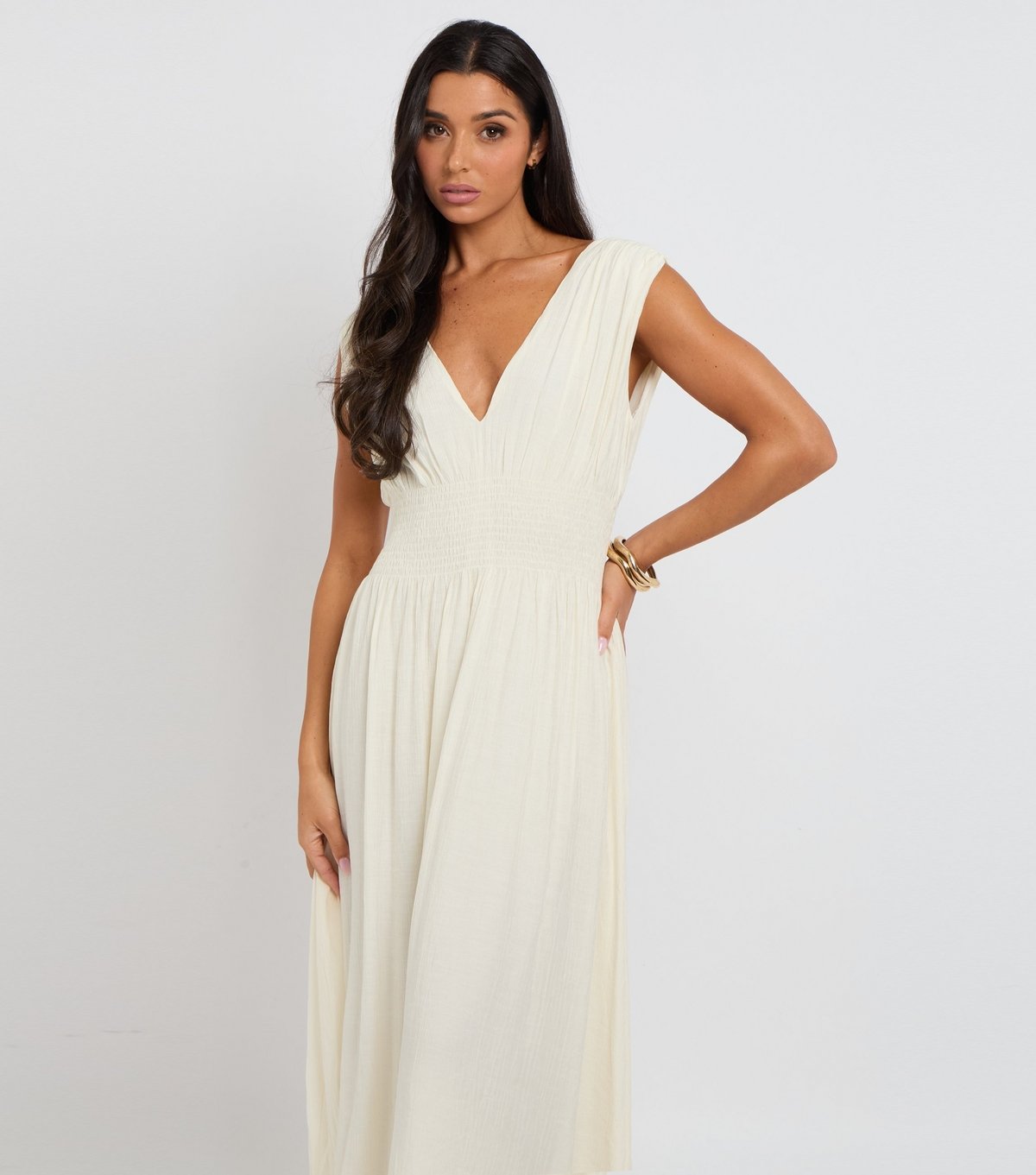 Urban Bliss Women's Cream Elasticated Waist Maxi Dress Urban Bliss New Look - 3