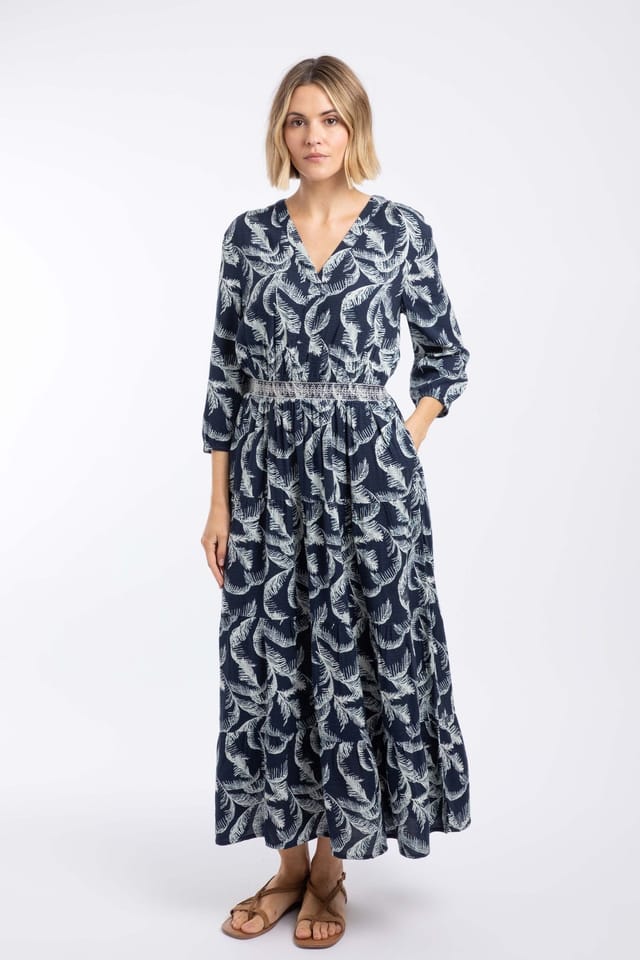 Weird Fish Weird Fish Women's Himanshee Printed Viscose Maxi Dress in Dark Blue - 3