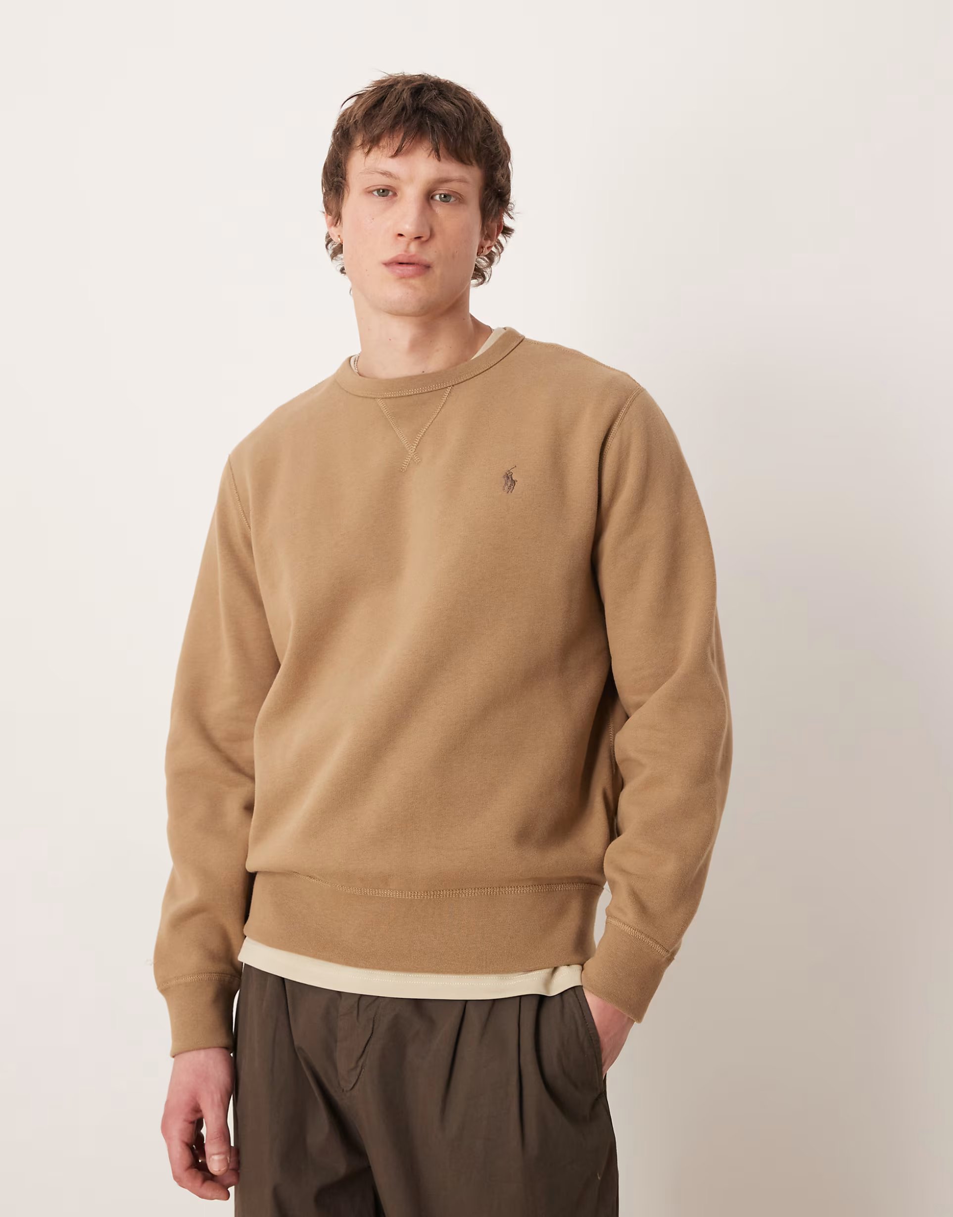ASOS Polo Ralph Lauren icon logo crew neck sweatshirt in tan - 1