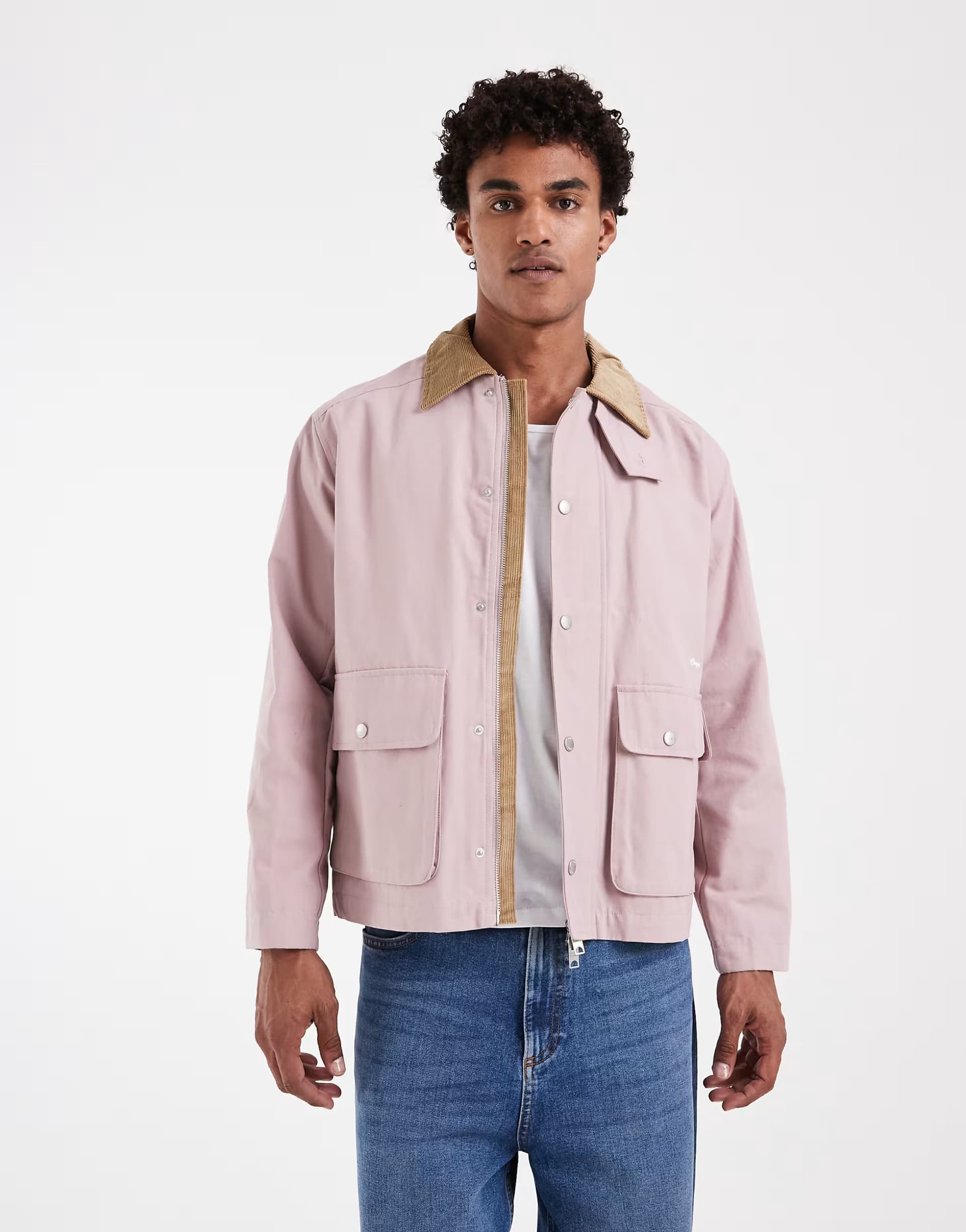 ASOS Pompeii canvas field jacket with contrasting collar in powder pink