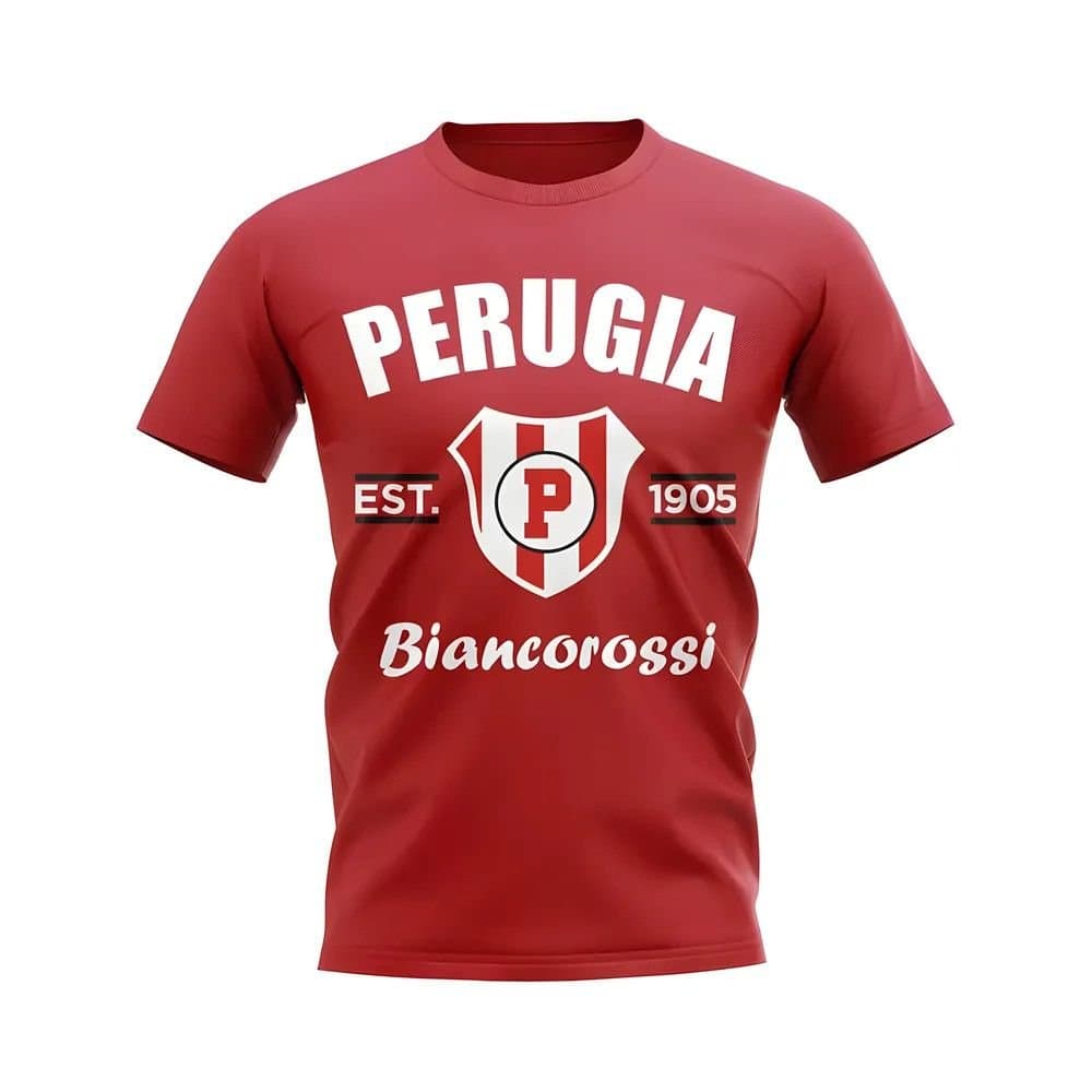 Perugia Perugia Men's Personalised Established Football T-Shirt in Red