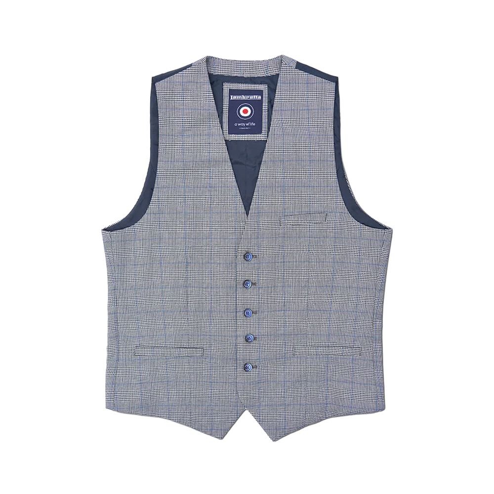 Lambretta Lambretta Men's George Prince Of Wales Check Waistcoat in Grey - 2