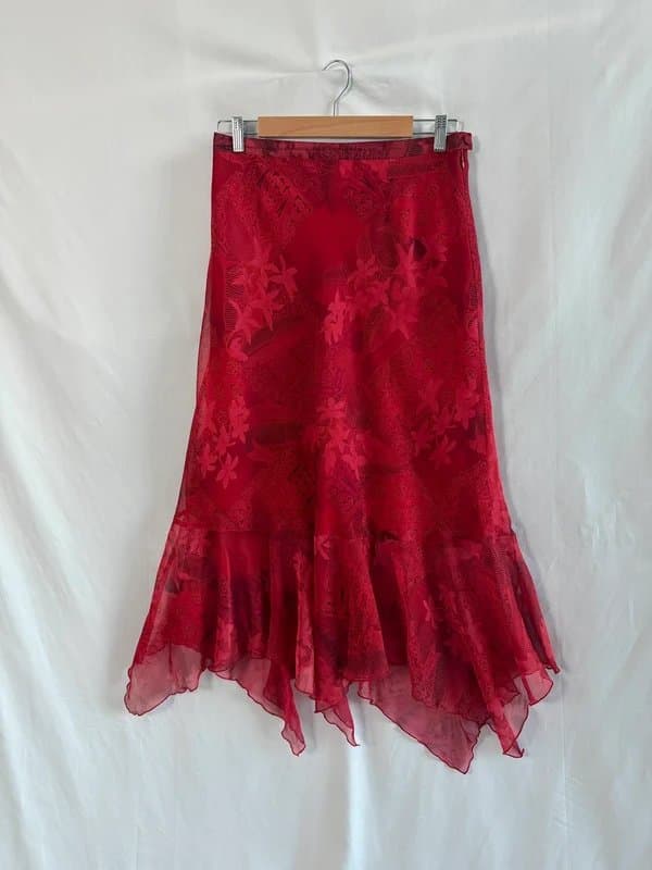 Vintage Dressing Vintage red sheer ruffle midi skirt size 10/14