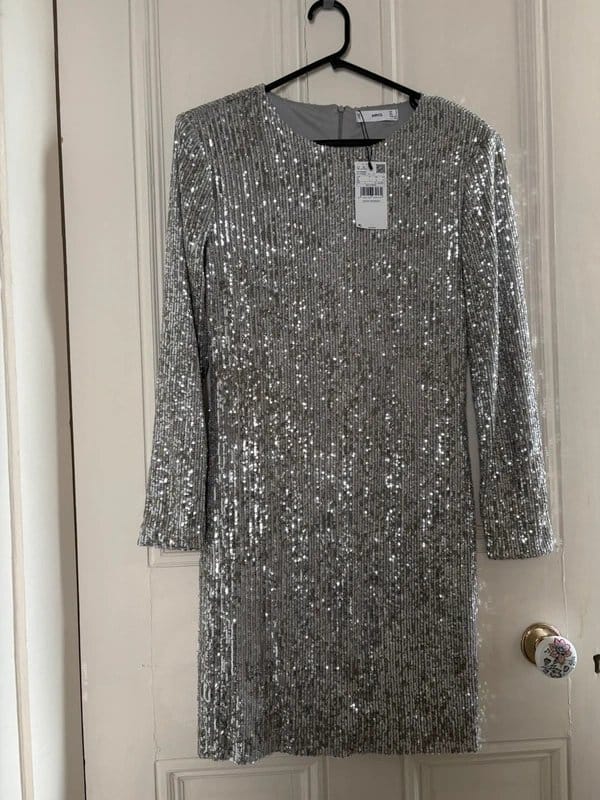 Mango Silver Sequin Shift Dress