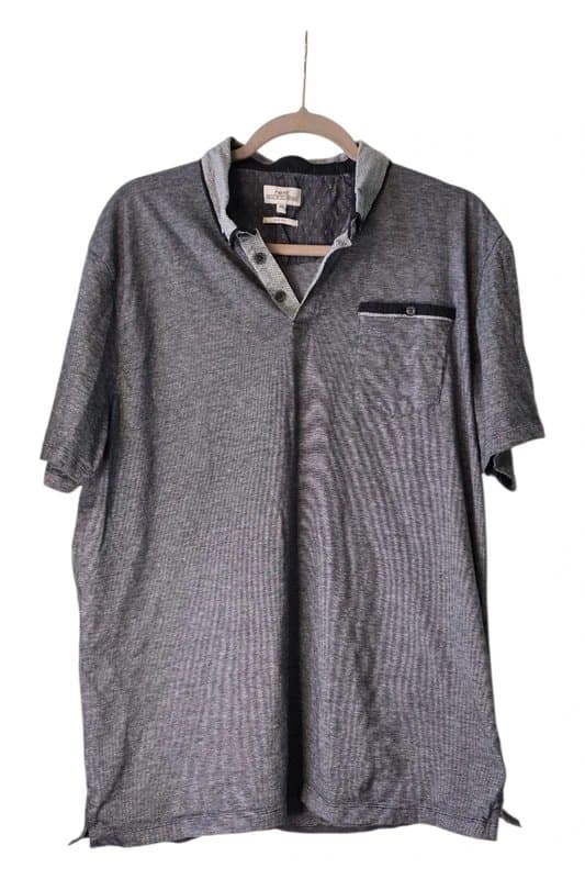 Next Grey-navy short‑sleeve polo shirt.