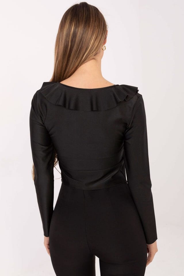 Love Lace Love Lace Women's Elegant Tie Neck Ruffle Blouse in Black - 3