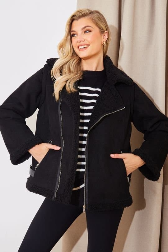In The Style In The Style Women's 2 In 1 Aviator Coat Gilet in Black