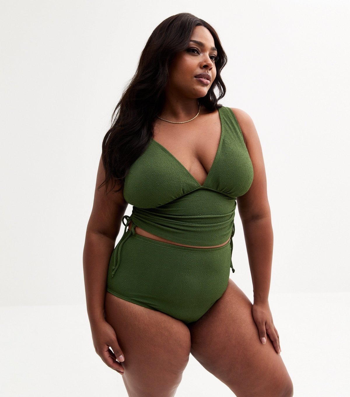 New Look Women's Plus Size Khaki Textured Adjustable Tankini Curves New Look - 2