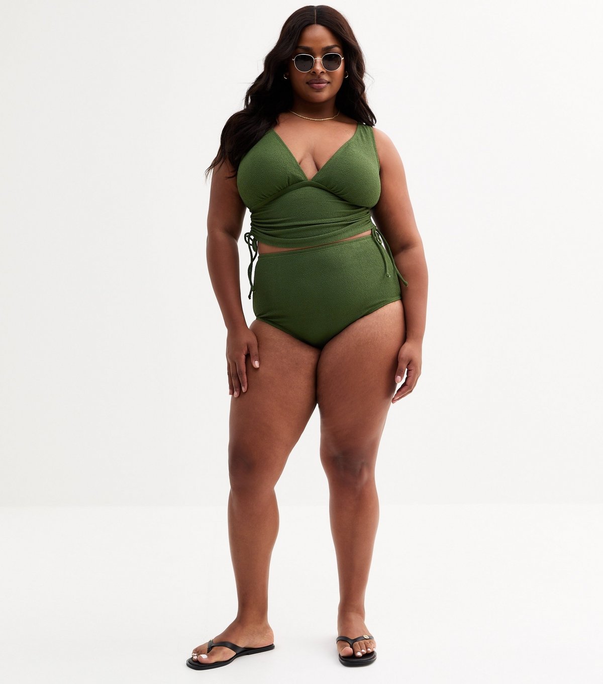 New Look Women's Plus Size Khaki Textured Adjustable Tankini Curves New Look - 3