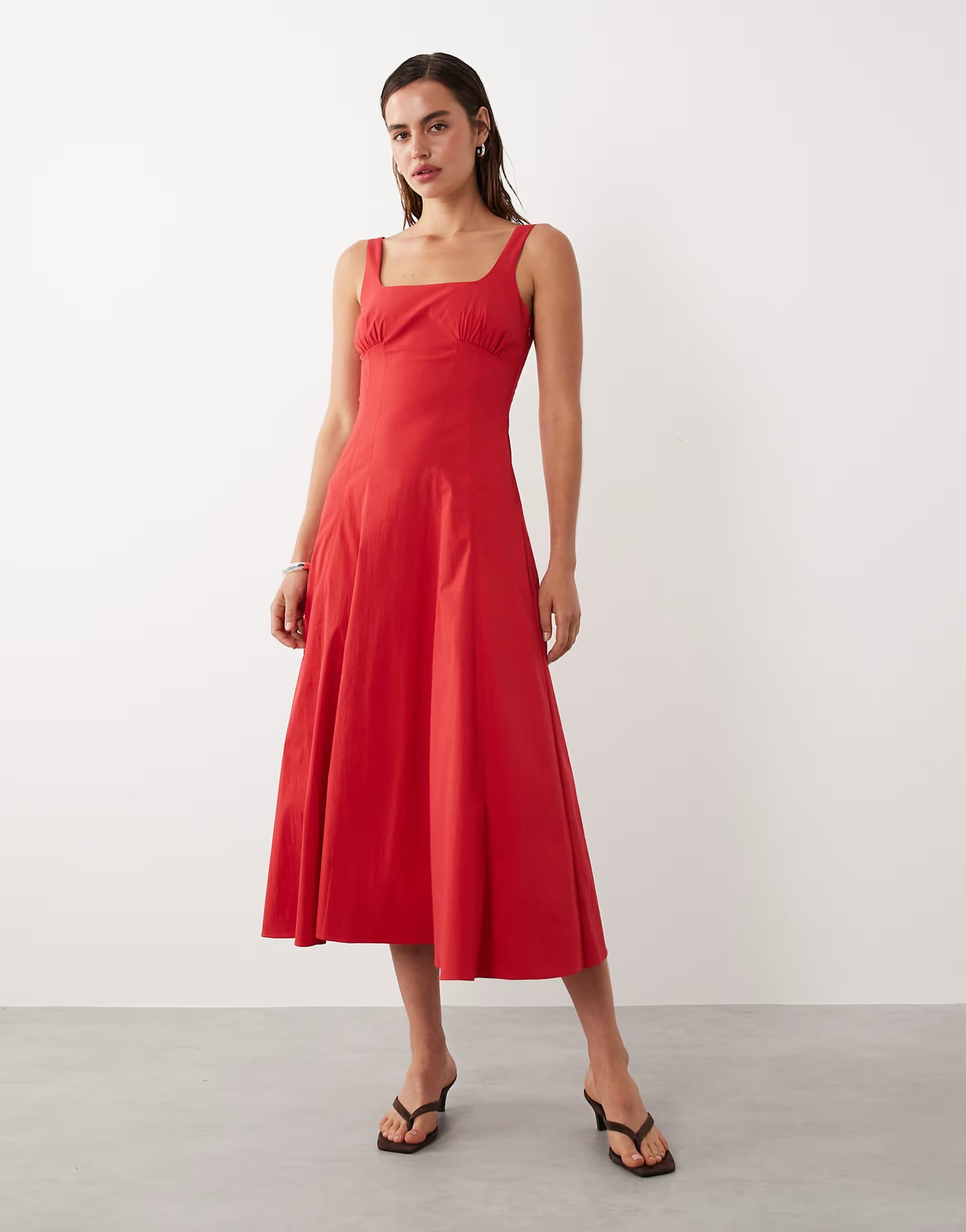 ASOS Mango starring Hailey Bieber square neck structured a line maxi dress in bright red