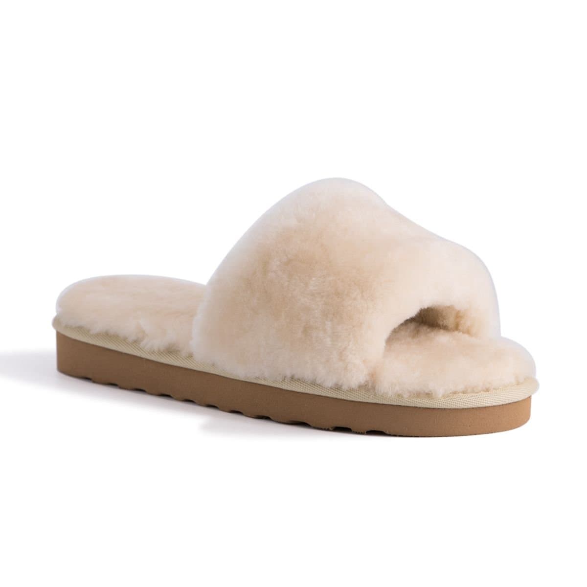 Aus Wooli Australia Aus Wooli Australia Tan Sheepskin Fluff Slide Slippers