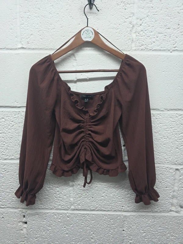 New Look New Look Chocolate Brown Ruched Front Crop Top - Size 12