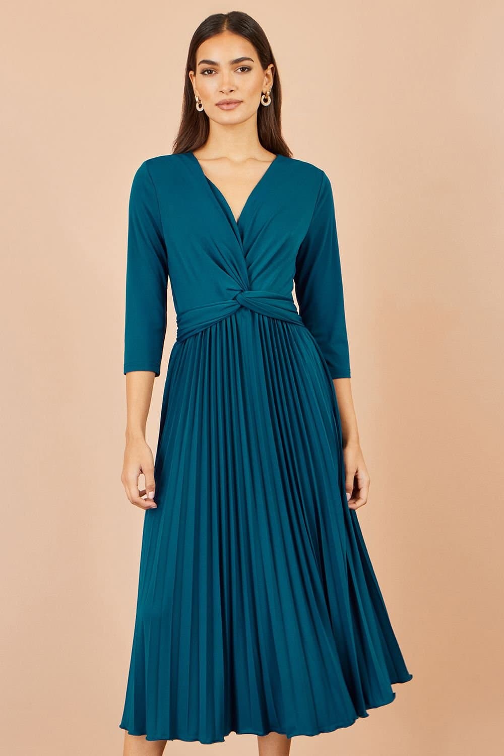 Yumi Yumi Women's Stretch Wrap Pleated Midi Dress in Teal