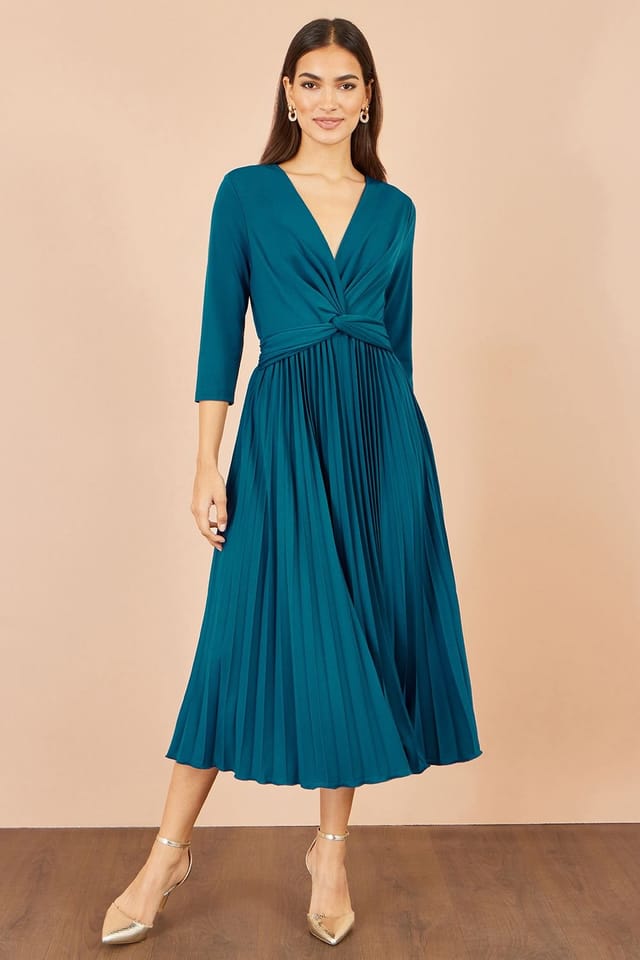 Yumi Yumi Women's Stretch Wrap Pleated Midi Dress in Teal - 2