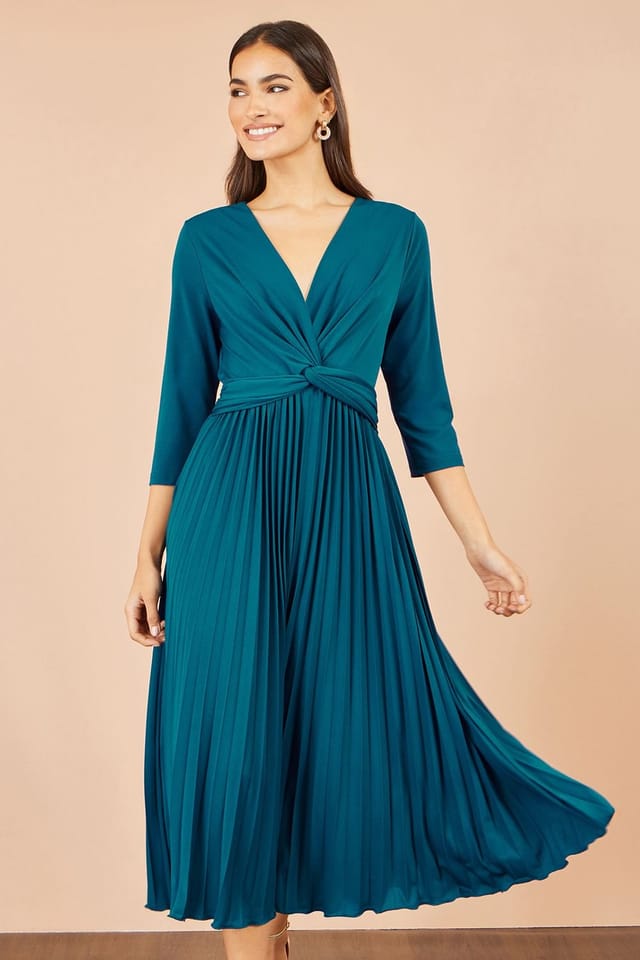 Yumi Yumi Women's Stretch Wrap Pleated Midi Dress in Teal - 3
