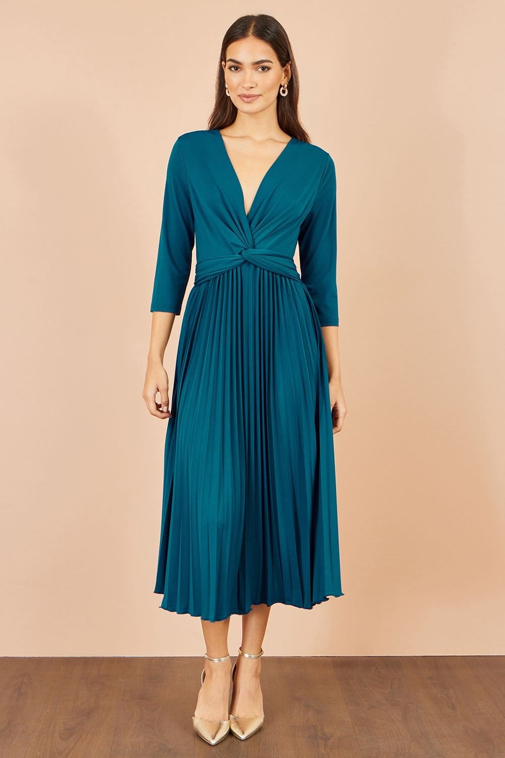 Yumi Yumi Women's Stretch Wrap Pleated Midi Dress in Teal - 4