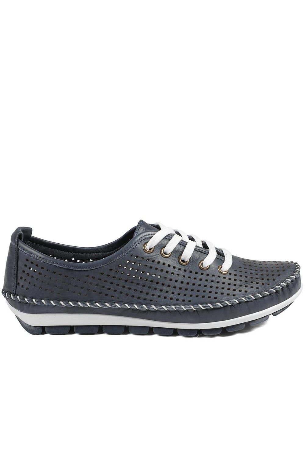 Pavers Pavers Women's Breathable Leather Lace Up Shoes in Navy - 2