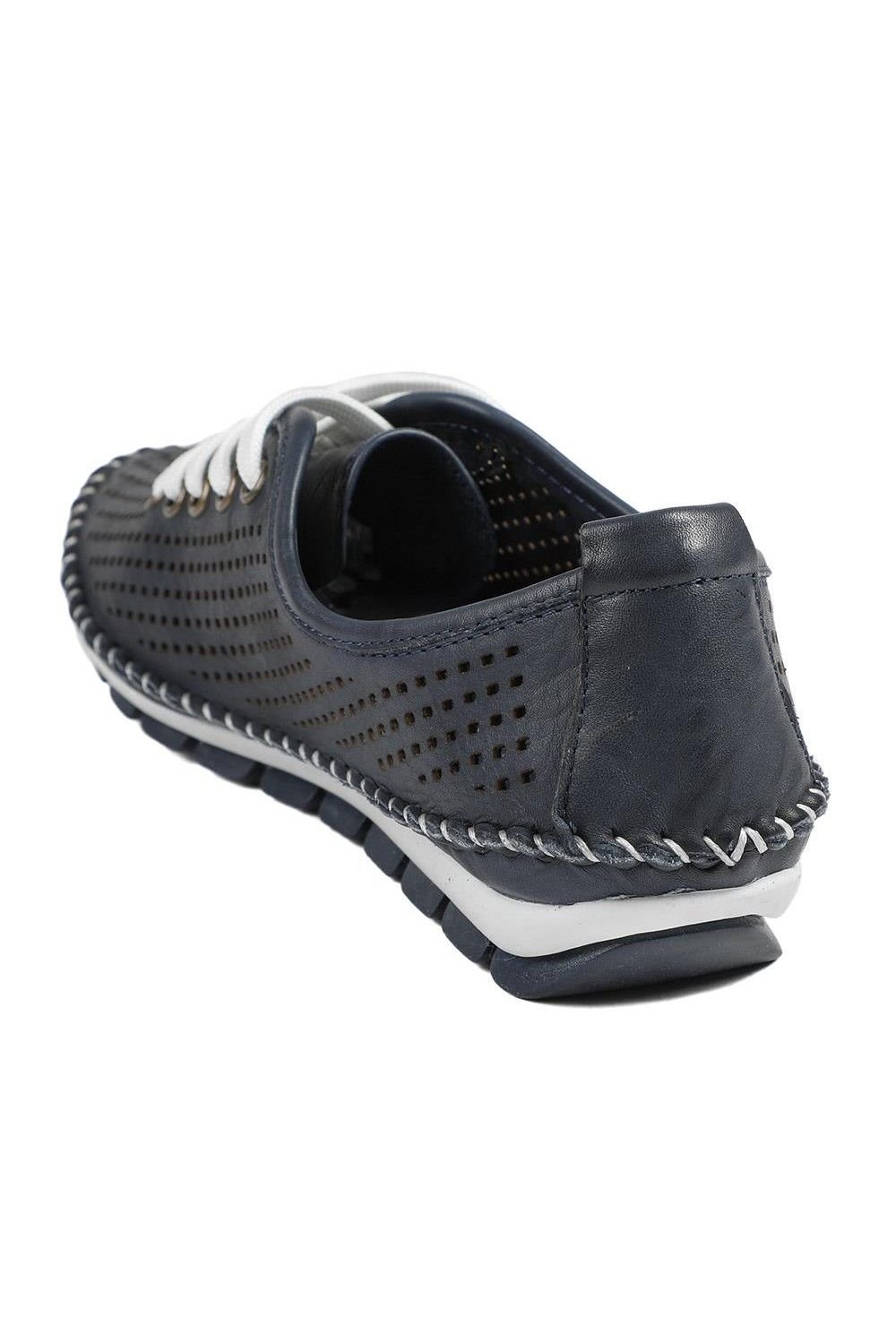 Pavers Pavers Women's Breathable Leather Lace Up Shoes in Navy - 3