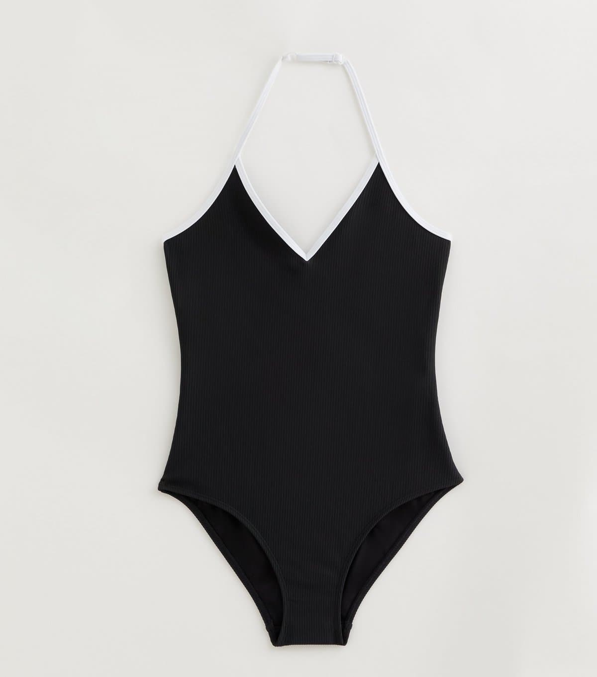 New Look Girls' Black Contrast Trim Halter Neck Swimsuit New Look