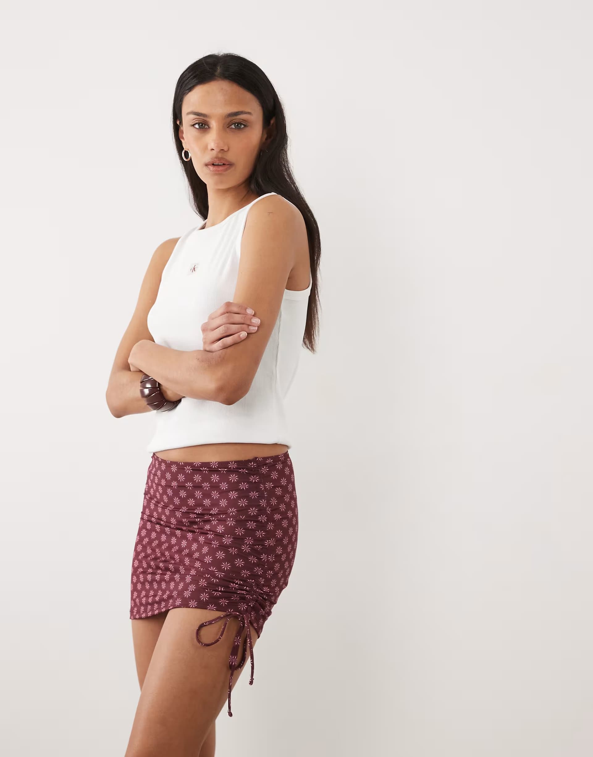 ASOS Mango Teen ruched side mini skirt in red sunshine print