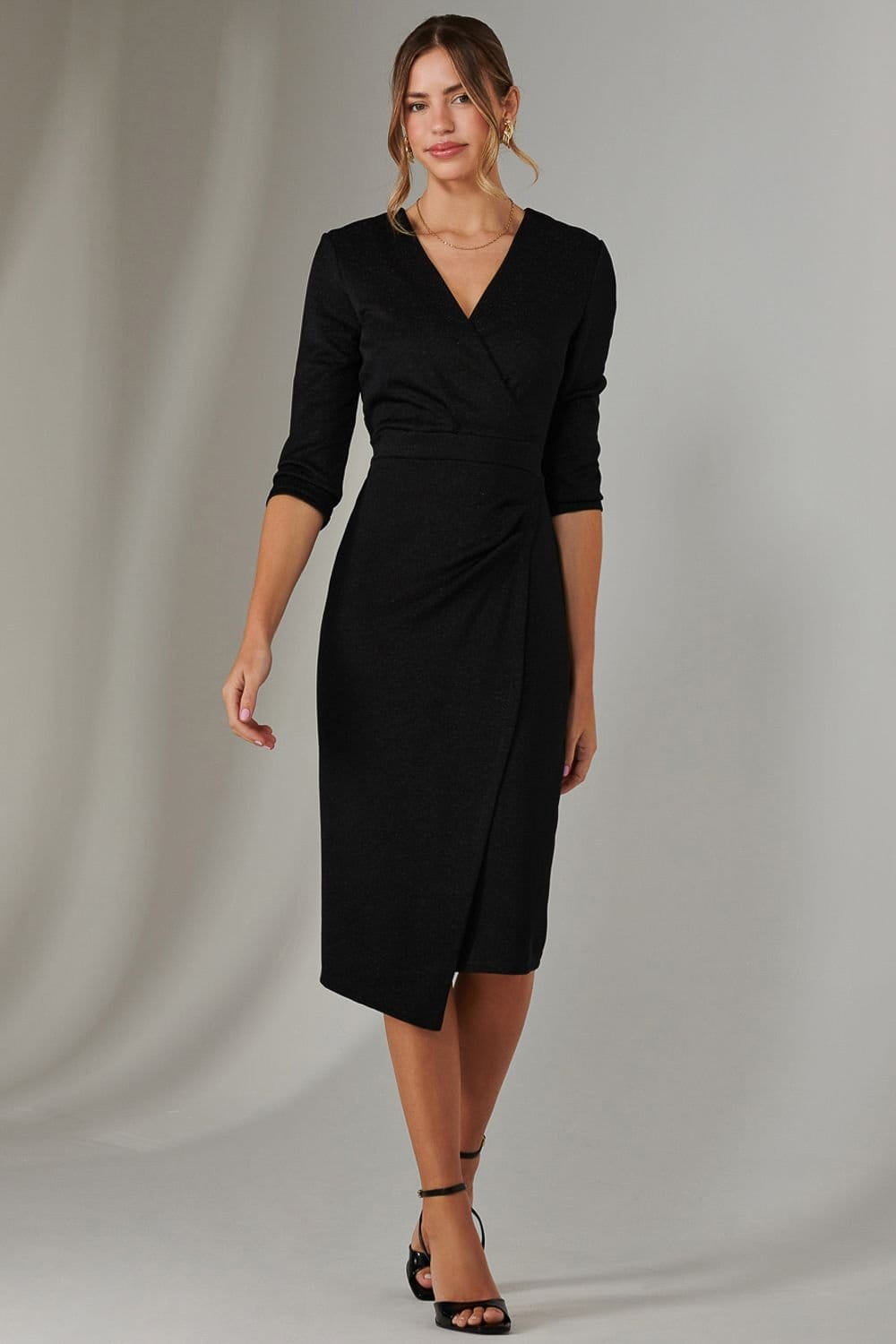 Jolie Moi Jolie Moi Women's Metallic Wrap Bodycon Dress in Black - 4