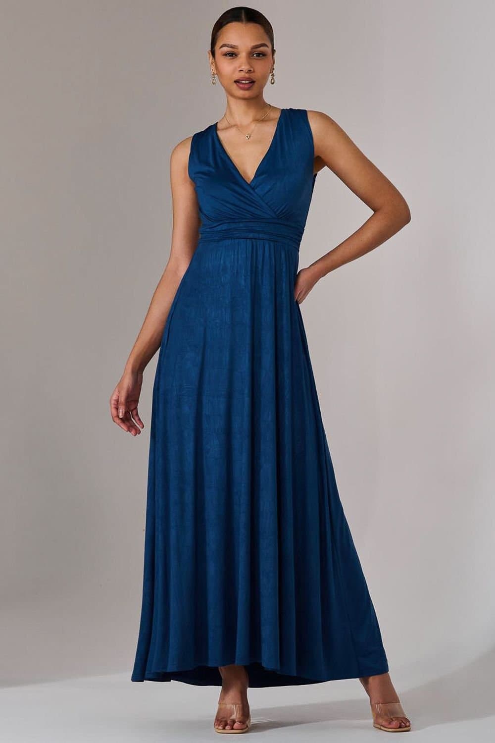 Jolie Moi Jolie Moi Women's Ella Wrap Bodice Jersey Maxi Dress in Navy