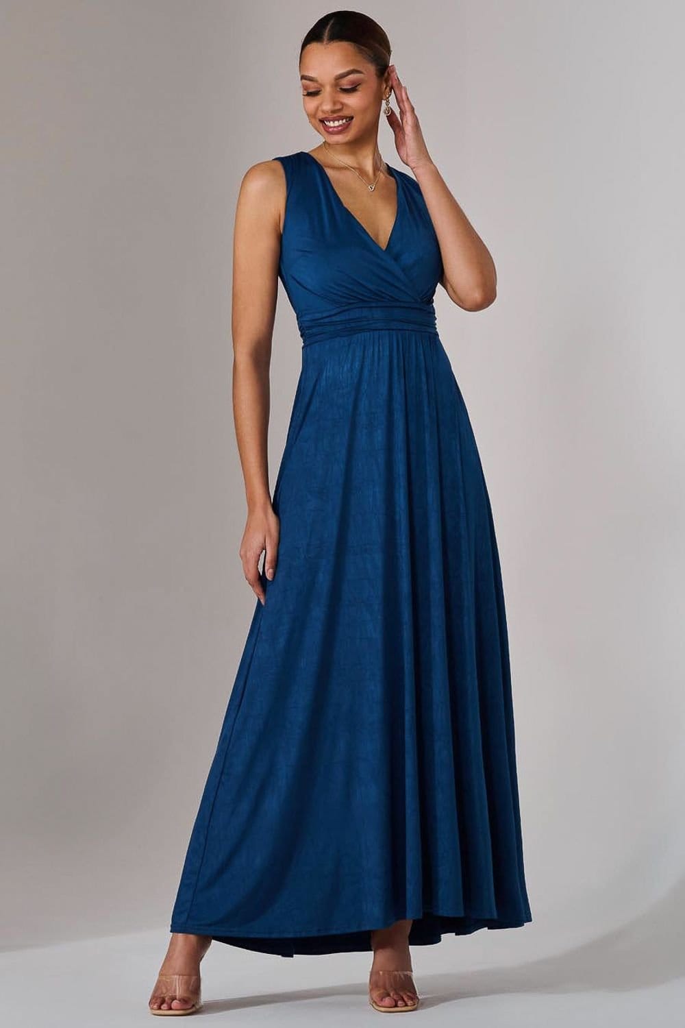 Jolie Moi Jolie Moi Women's Ella Wrap Bodice Jersey Maxi Dress in Navy - 4