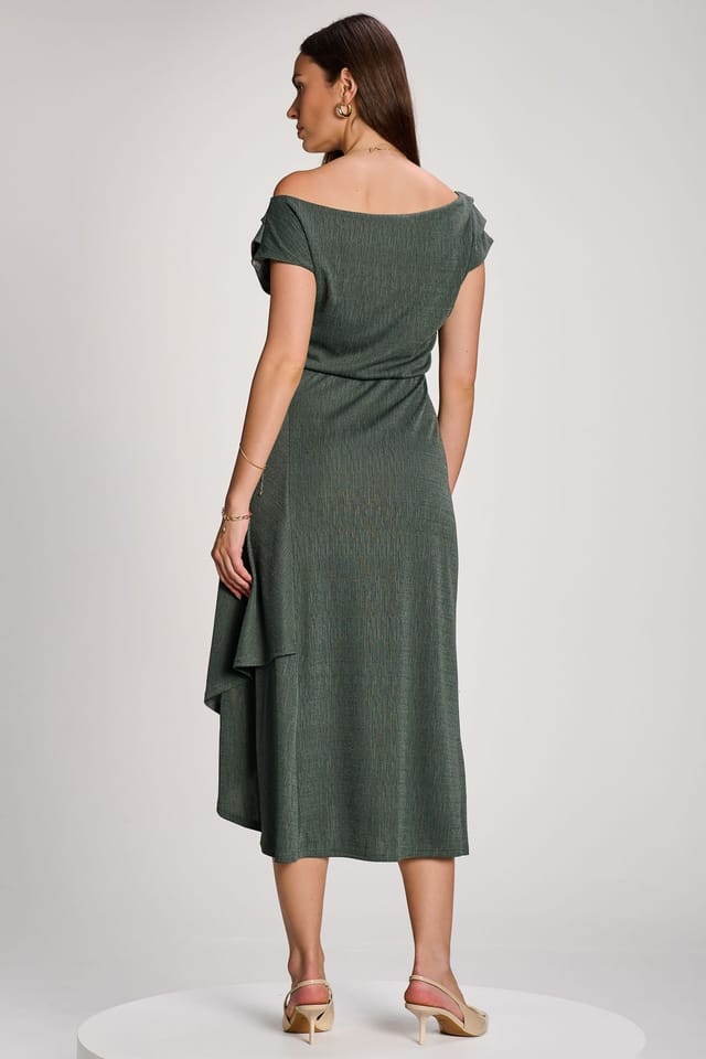 Jolie Moi Jolie Moi Women's Asymmmetric Draped Midi Dress in Khaki - 2