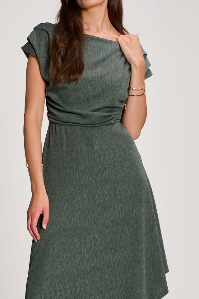 Jolie Moi Jolie Moi Women's Asymmmetric Draped Midi Dress in Khaki - 3