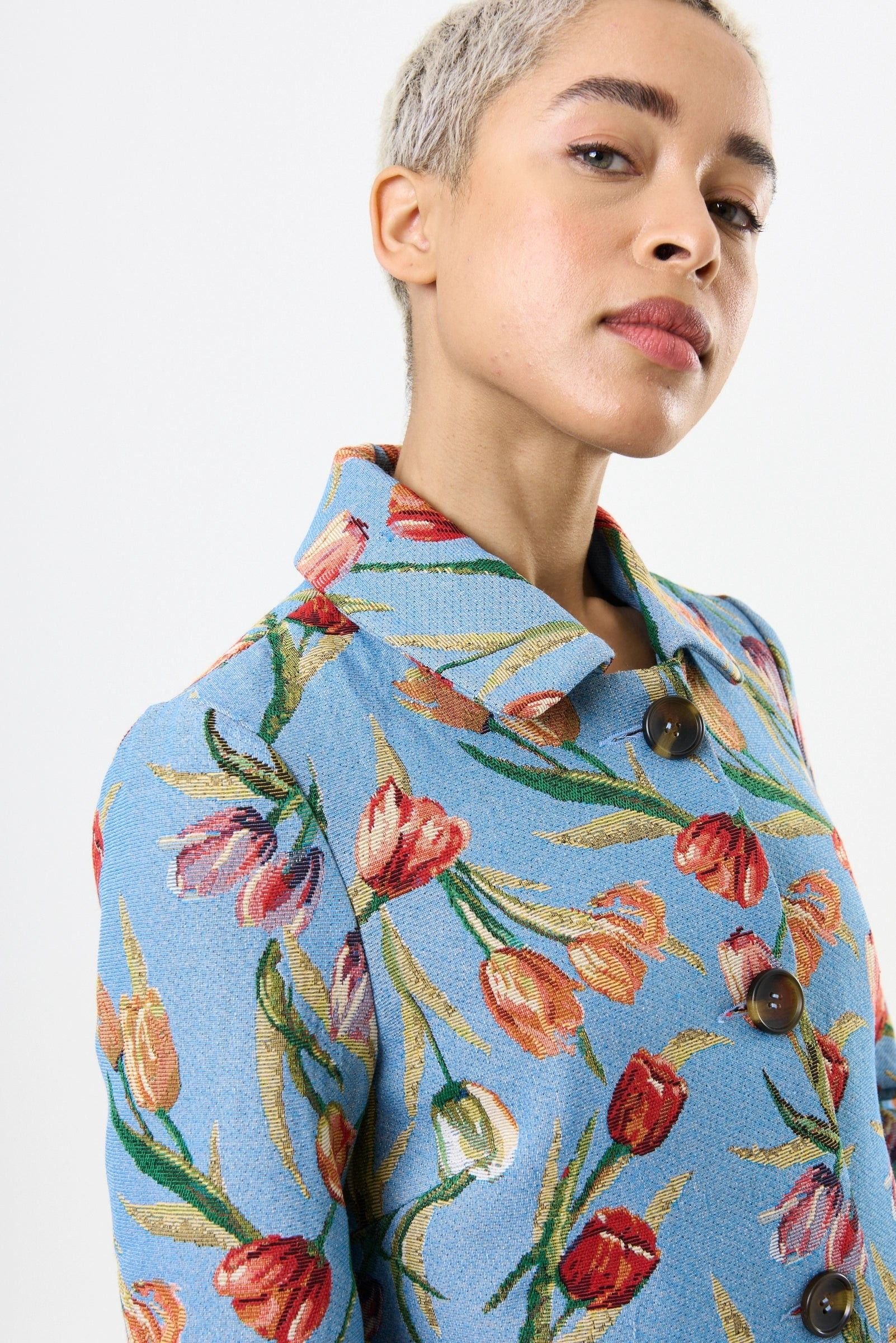 Louche Louche Women's Salut Tulip Jacquard Short Jacket - Blue - 4