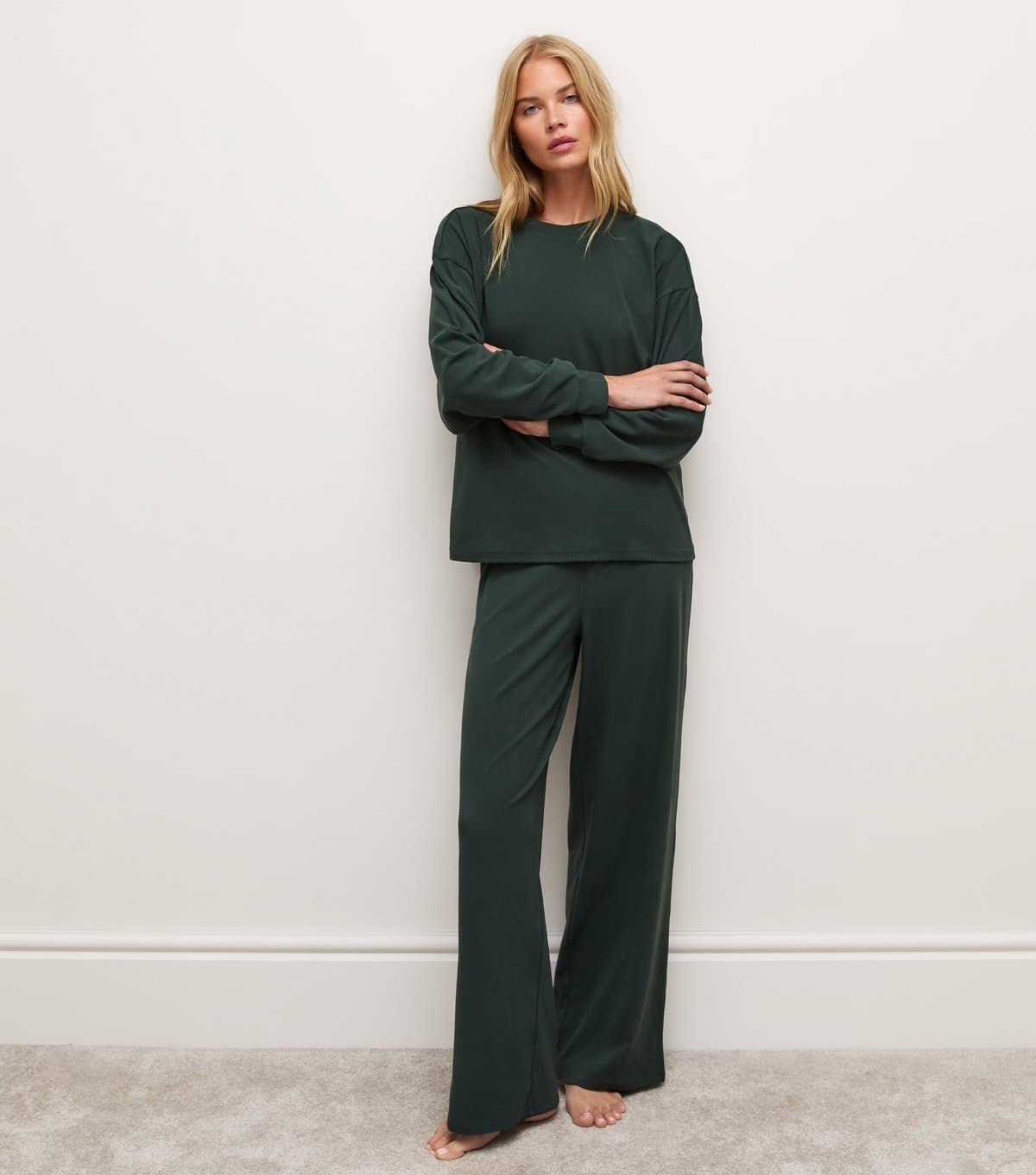 New Look Women's Dark Green Jersey Wide Leg Joggers New Look