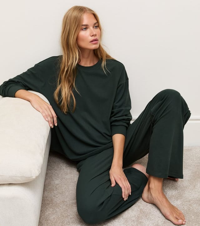 New Look Women's Dark Green Jersey Wide Leg Joggers New Look - 3