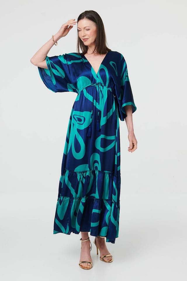 Izabel London Izabel London Women's Abstract Relaxed 3/4 Sleeve Maxi Dress in Blue - 2