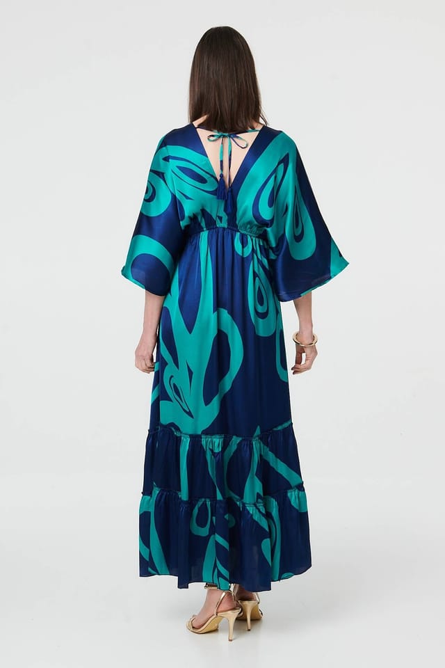 Izabel London Izabel London Women's Abstract Relaxed 3/4 Sleeve Maxi Dress in Blue - 3