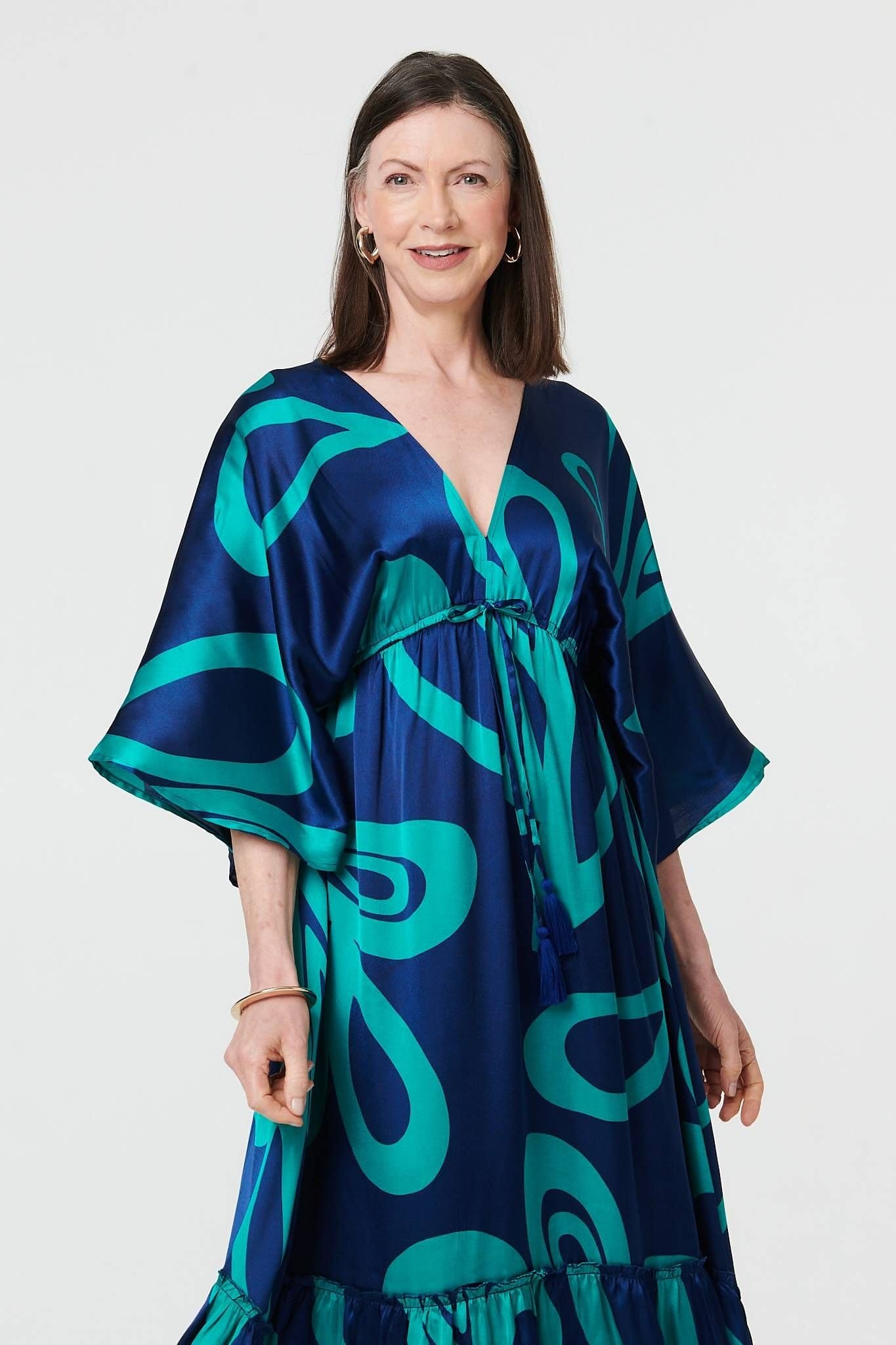 Izabel London Izabel London Women's Abstract Relaxed 3/4 Sleeve Maxi Dress in Blue - 4
