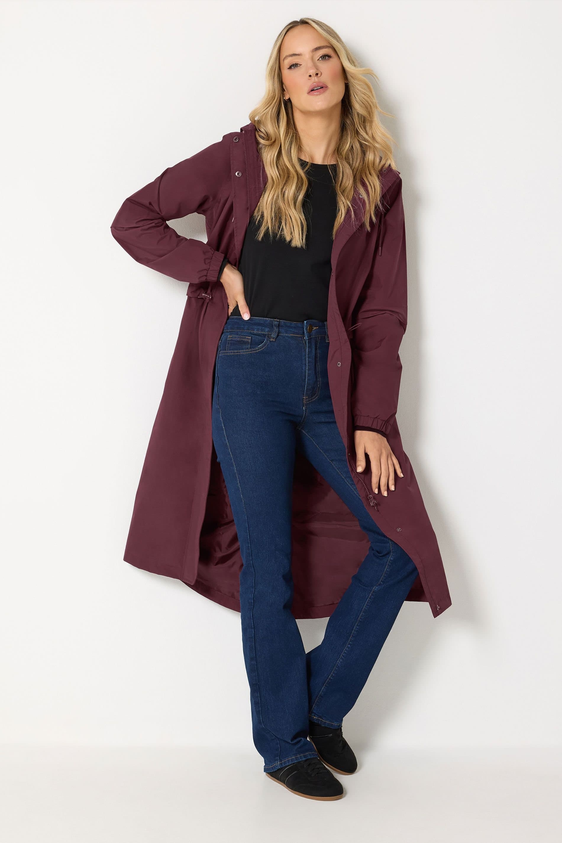 Long Tall Sally Long Tall Sally Women's Tall Waterproof Longline Jacket in Burgundy
