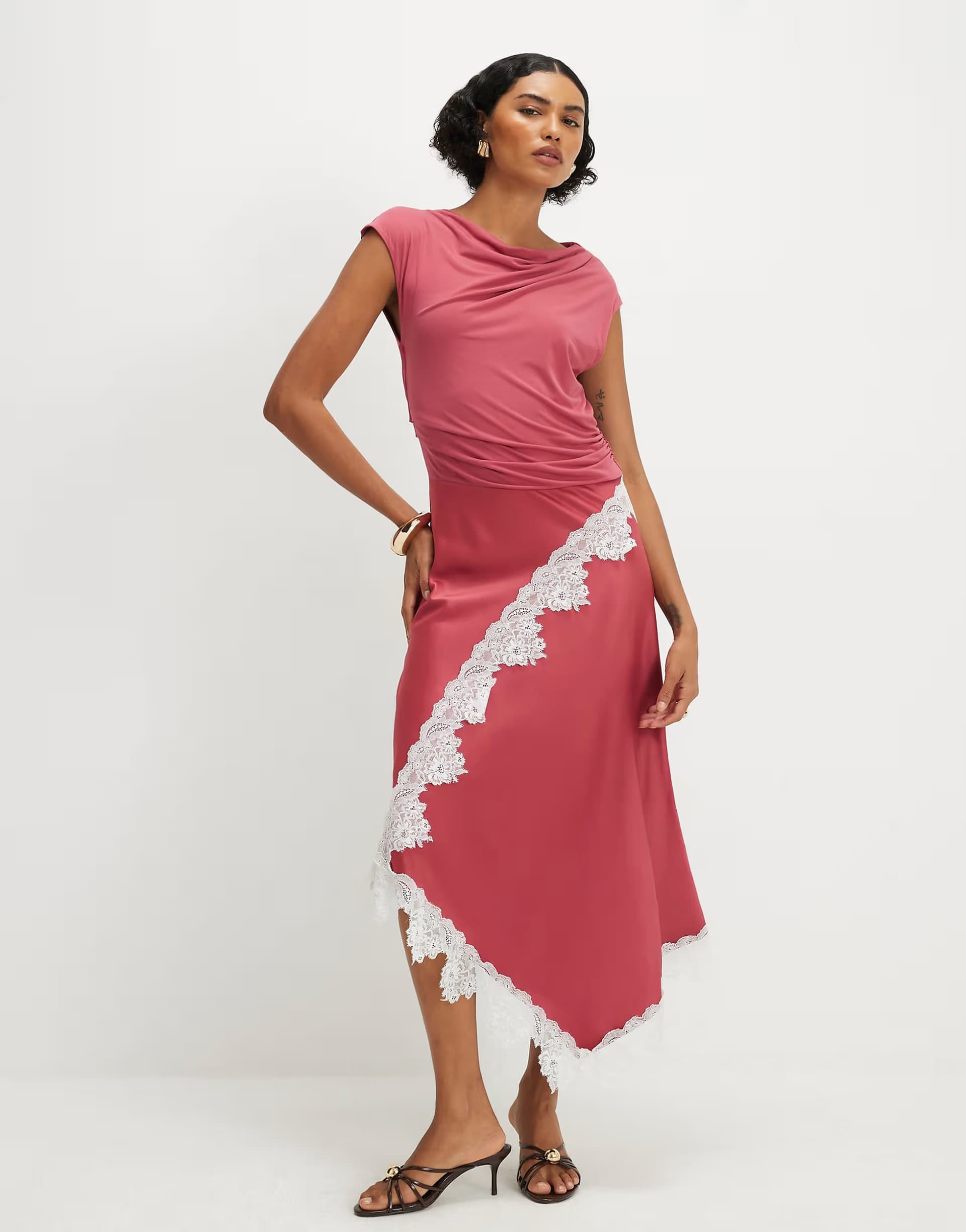 ASOS River Island Lace hybrid drape maxi dress in pink
