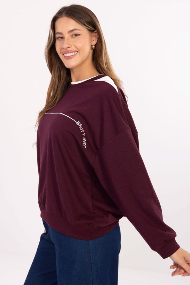 Love Lace Love Lace Women's Cotton Polyester Sweatshirt Contrast Shoulders in Burgundy - 2