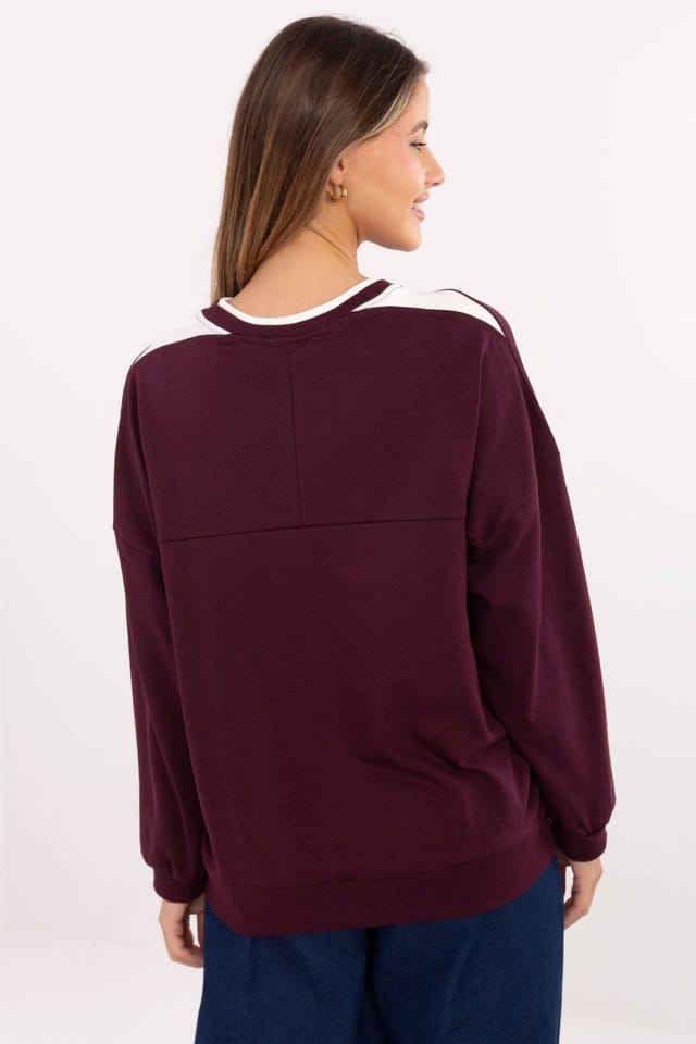 Love Lace Love Lace Women's Cotton Polyester Sweatshirt Contrast Shoulders in Burgundy - 3