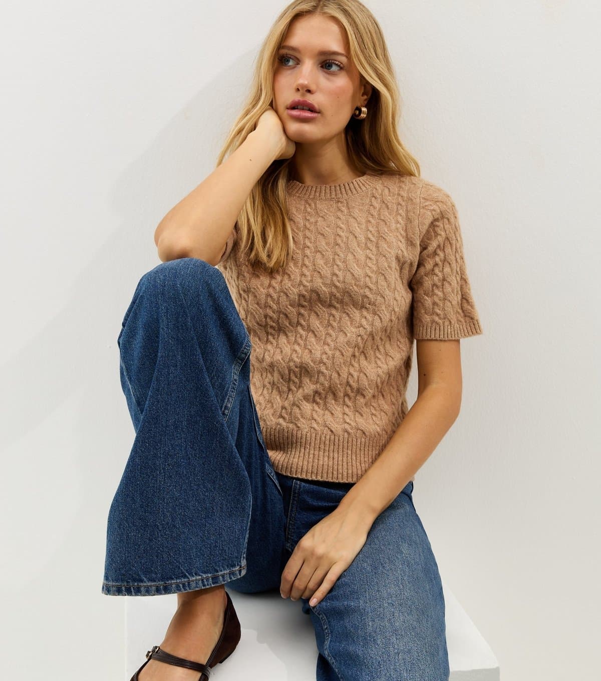 New Look Women's Camel Cable Knit Top New Look