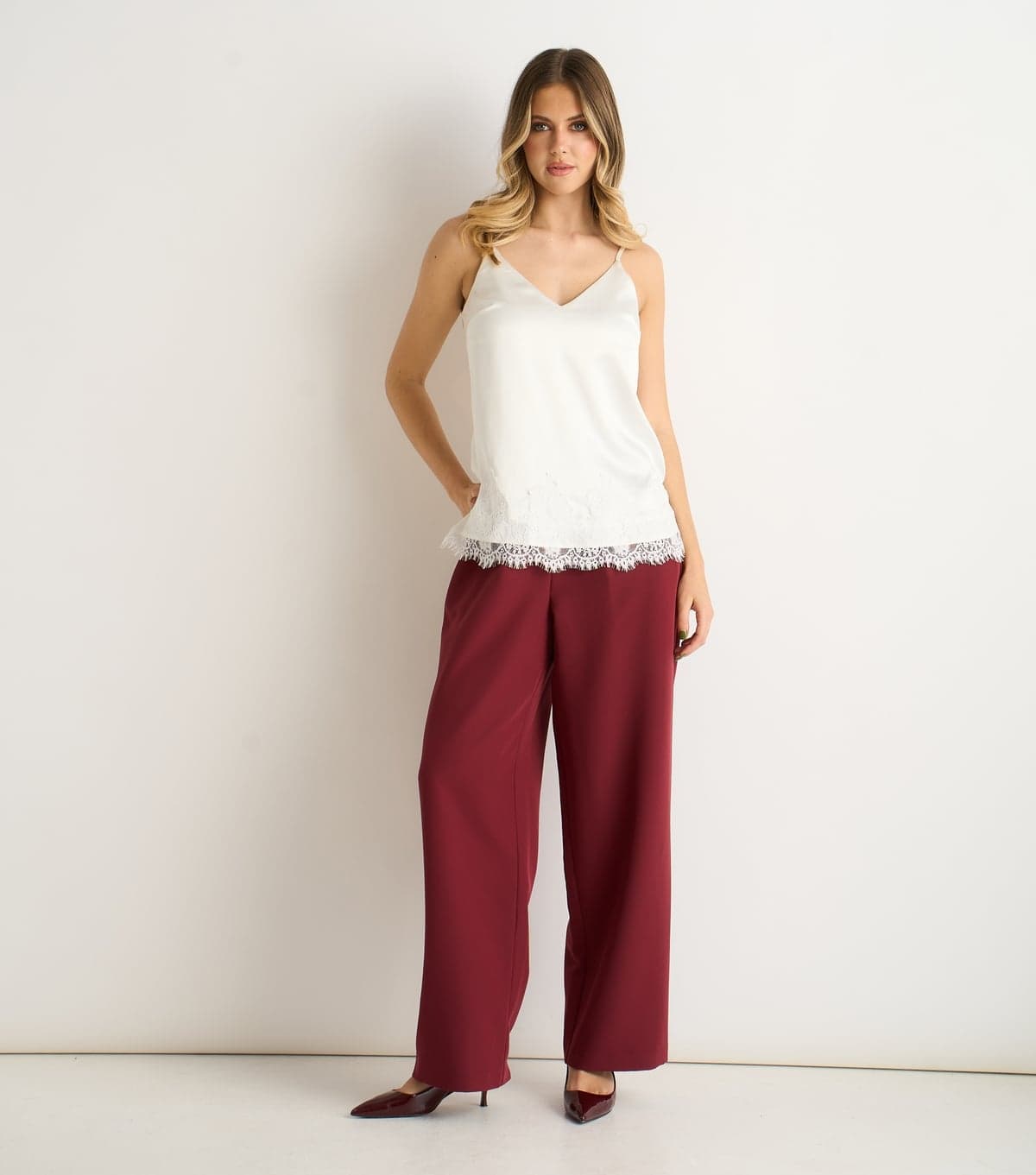 Gini London Gini London White Lace Trim Cami Top