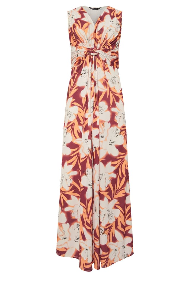 M&Co M&Co Women's Tropical Print Knot Front Maxi Dress in Orange - 2