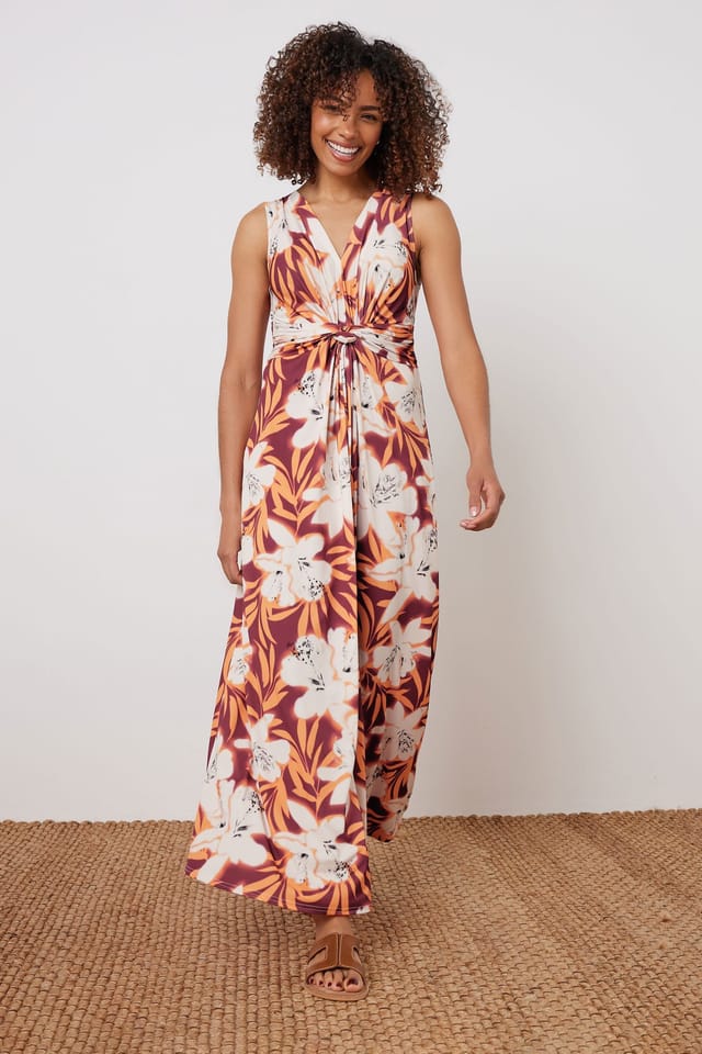 M&Co M&Co Women's Tropical Print Knot Front Maxi Dress in Orange - 3