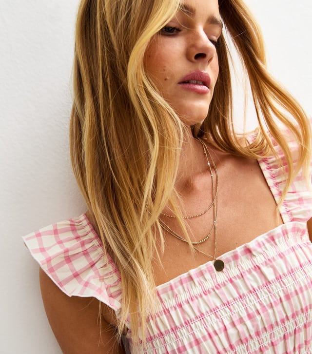 New Look Women's Pink Gingham Print Shirred Frill Strap Mini Dress New Look - 2