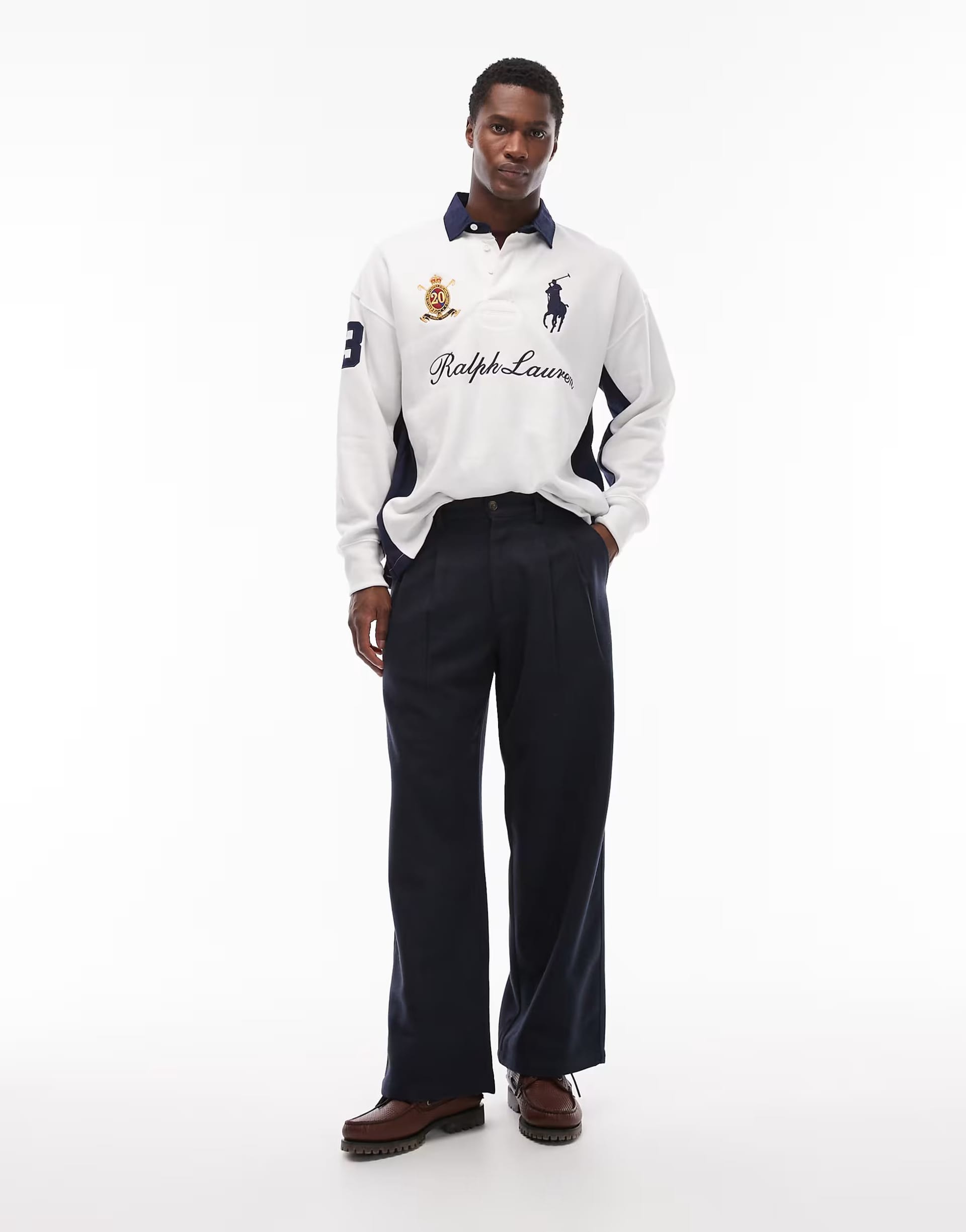ASOS Navy Double Pleated Wool Look Club Trousers