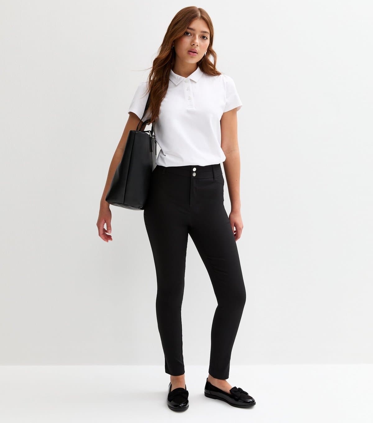 New Look Girls' Black Popper Front Skinny School Trousers New Look