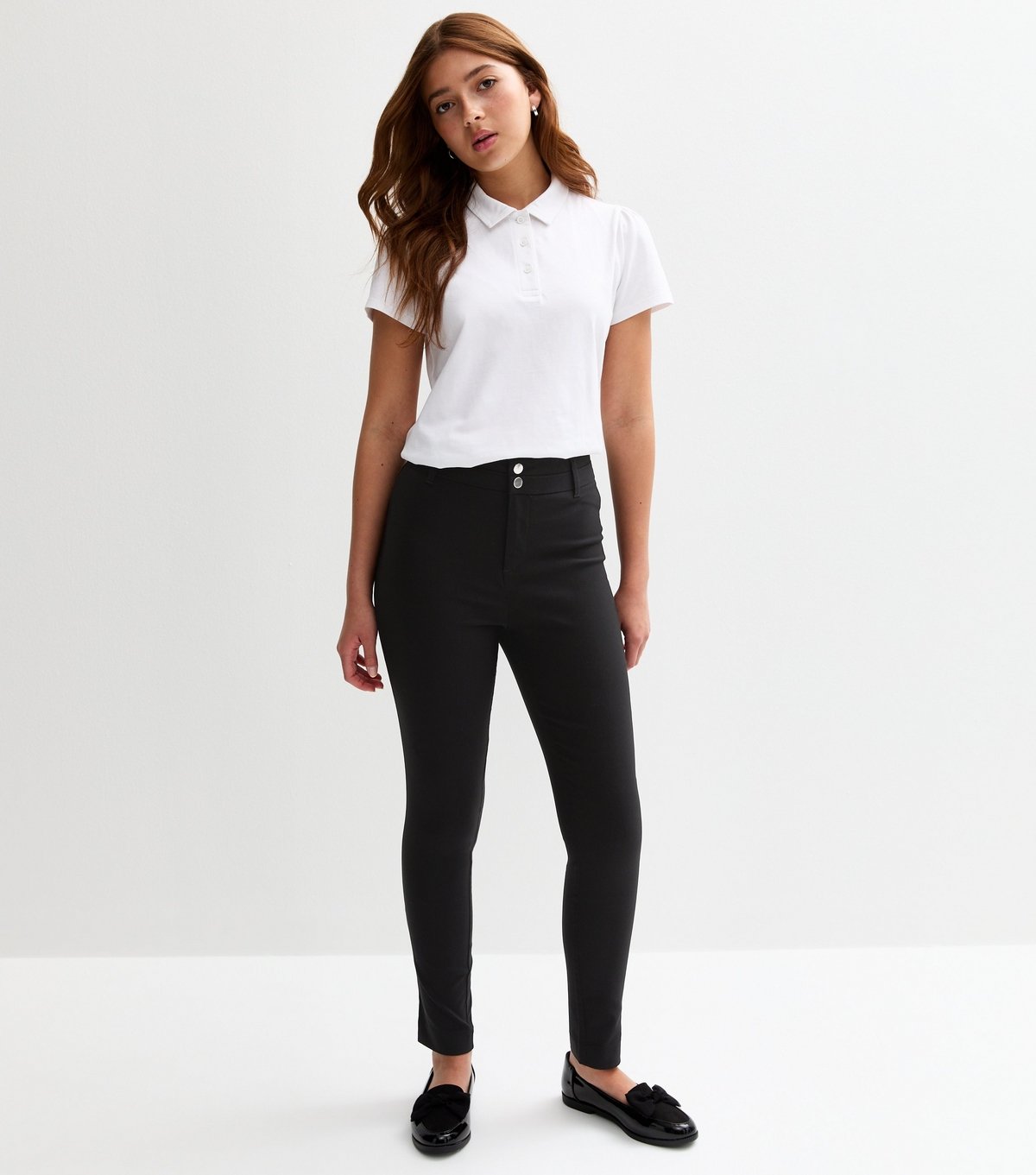 New Look Girls' Black Popper Front Skinny School Trousers New Look - 3