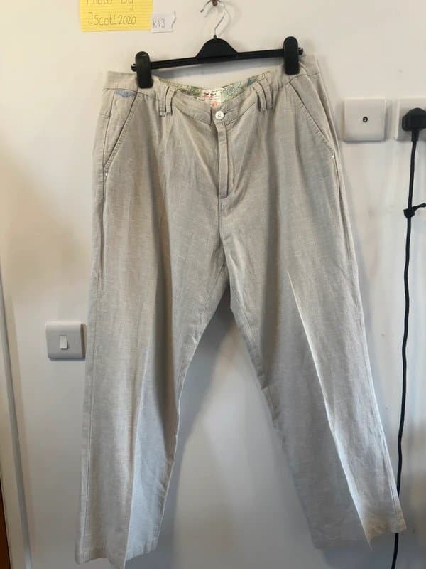 River Island River Island Supreme linen cotton trouser W38 L34 light grey beige stone chino summer casual