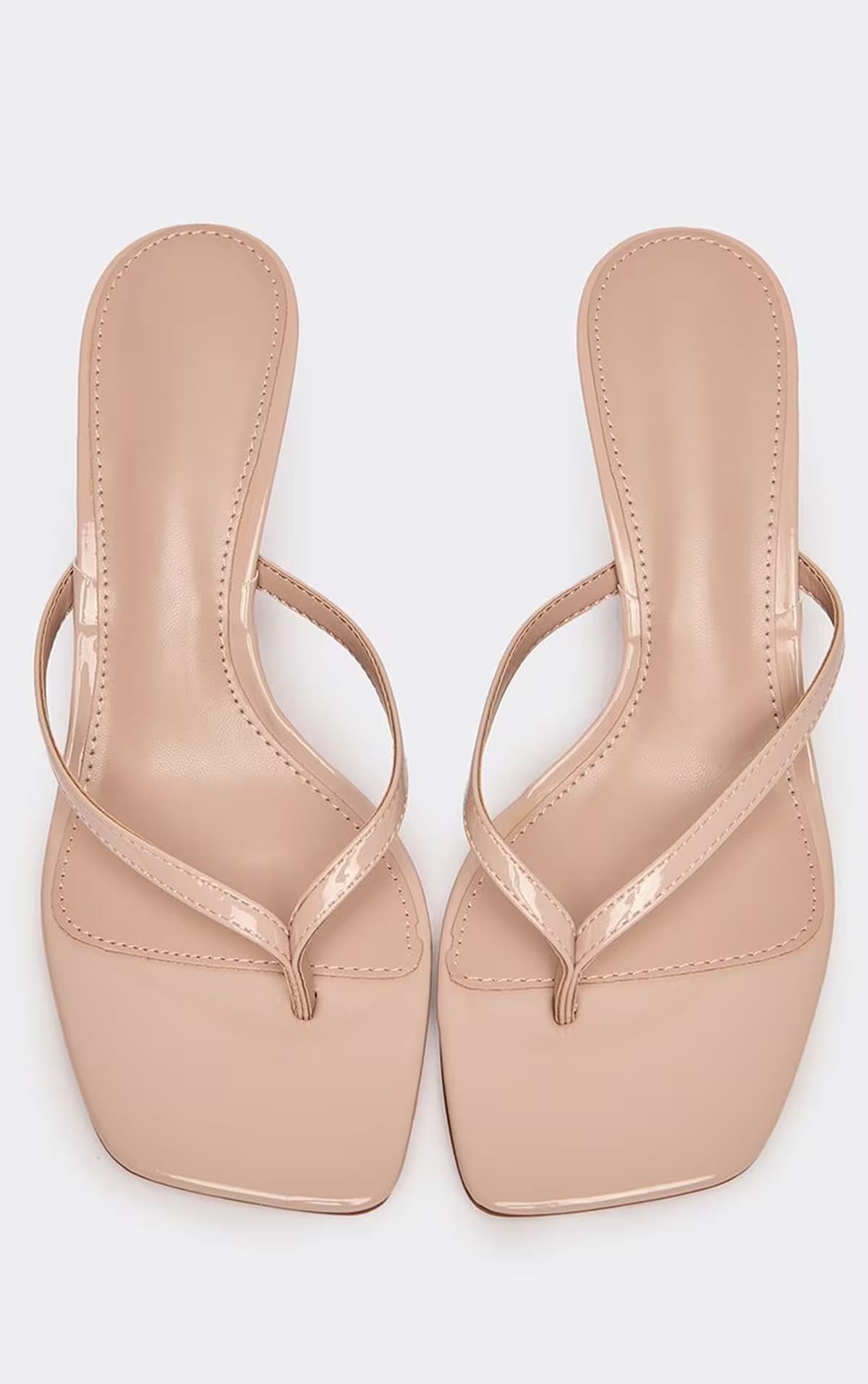 EGO Celeste Thong Strap Square Toe Heeled Mule In Nude Patent, Women's Size UK 3